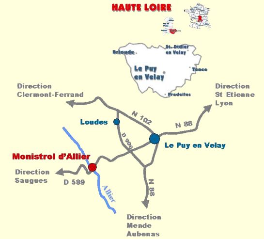 Plan de localisation Monistrol d'Allier en Haute Loire Auvergne